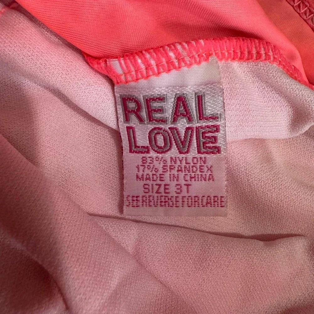 Real Love girls size 3T one piece swim suit coral gold pineapples ruffles